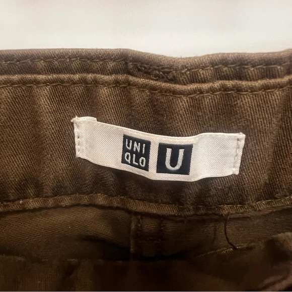 Uniqlo U Brown Denim Wide Leg Cropped Highwaisted 100% Cotton Pants Size 6 - Picture 6 of 13